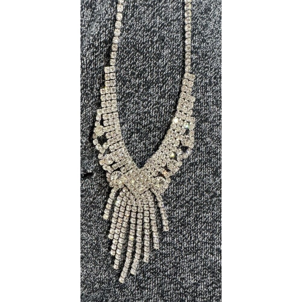 Crystal Fringe Necklace Rhinestone Waterfall Statement Choker Costume Jewelry - Picture 7 of 9